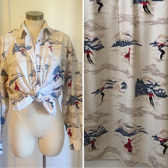 Vintage Novelty Print Victorian Winter Eddie Bauer Shirt - Picture 1 of 8